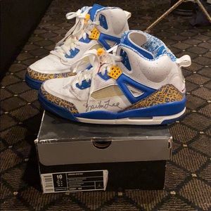Mens Air Jordan’s Spizike yellow white and blue.